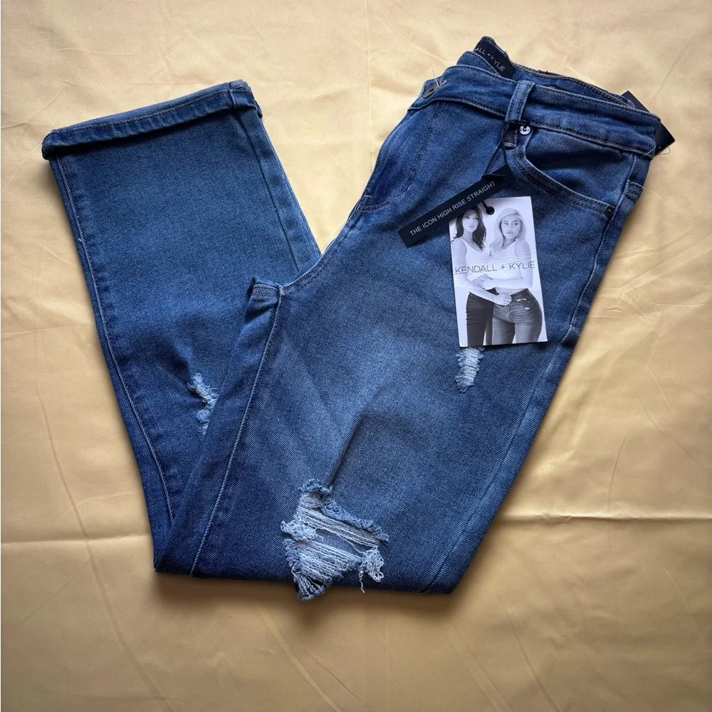 Kendall & Kylie Dark Blue Ripped Skinny Jeans - Picture 1 of 5